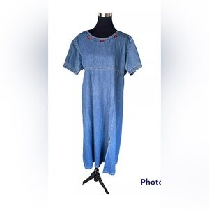 VTG Denim Dress XL Cottage Core Nick & Sarah Women's Lady Bugs Teacher Casual